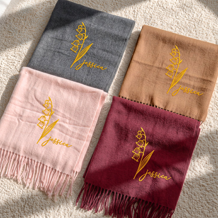 Customize-Birth-Flower-&-Name-For-Her,-Daughter,-Sister,-Friends,-Mom,-Grandma-Personalized-Embroidered-Scarf-2