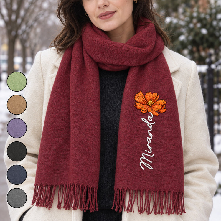Customize-Birth-Flower-&-Name-For-Her,-Daughter,-Sister,-Friends-Personalized-Embroidered-Scarf-1