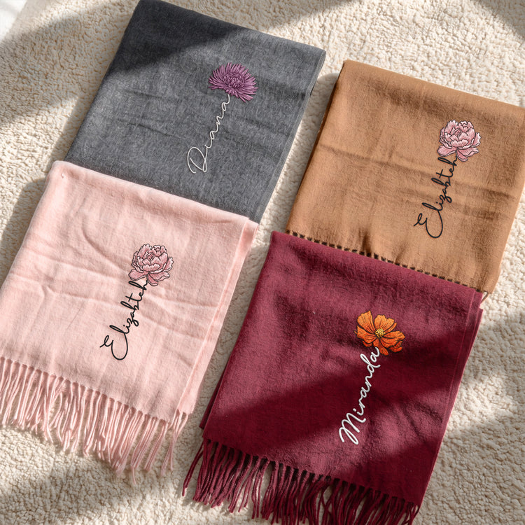 Customize-Birth-Flower-&-Name-For-Her,-Daughter,-Sister,-Friends-Personalized-Embroidered-Scarf-4