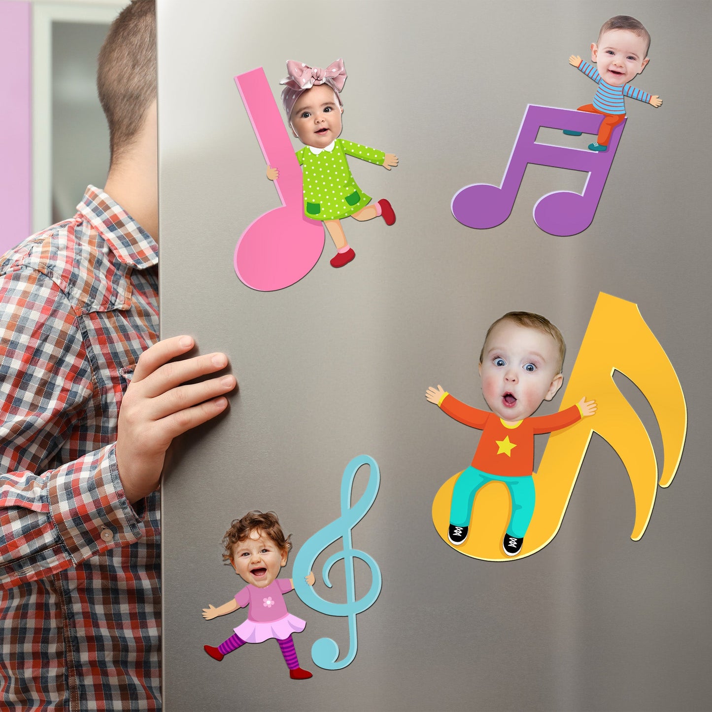 Customizing Face Kids With Music Notes - Personalized Photo Magnet