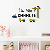 Customizing Kid Name With Construction Trucks Wall Decals - Personalized Decal