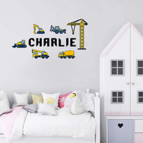 Customizing Kid Name With Construction Trucks Wall Decals - Personalized Decal