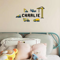 Customizing Kid Name With Construction Trucks Wall Decals - Personalized Decal