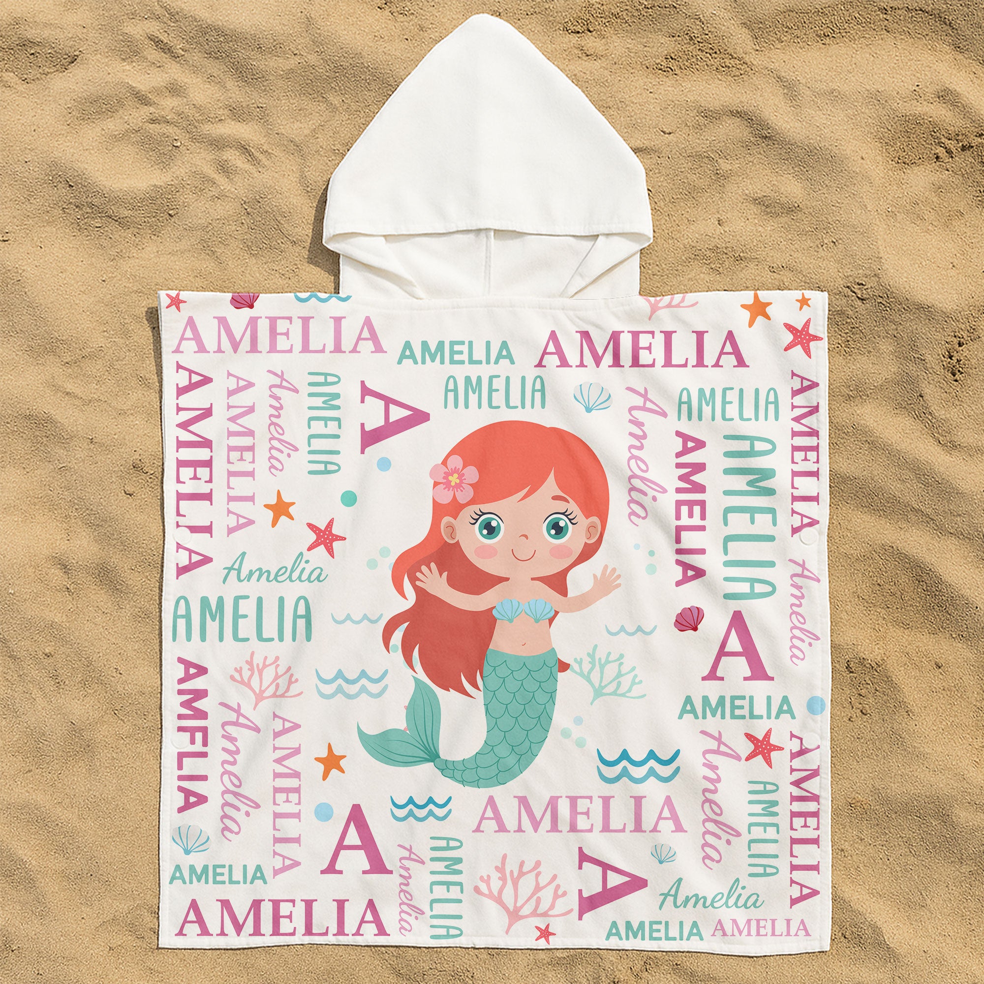 Cute And Beachy Custom Name - Personalized Kids Hooded Towel