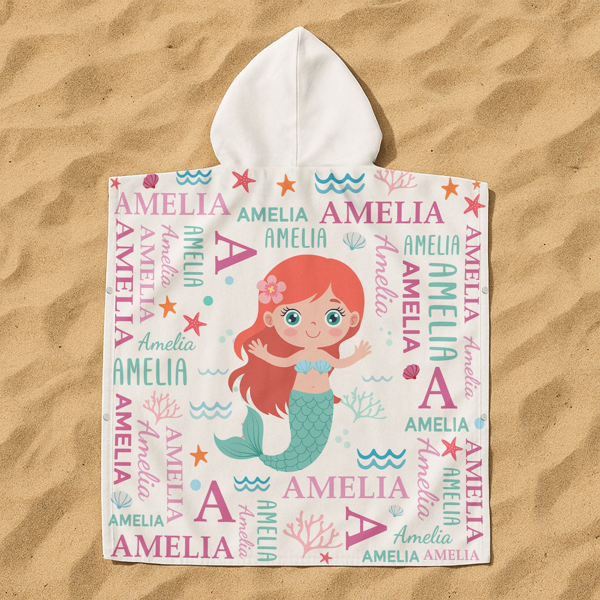 Cute And Beachy Custom Name - Personalized Kids Hooded Towel
