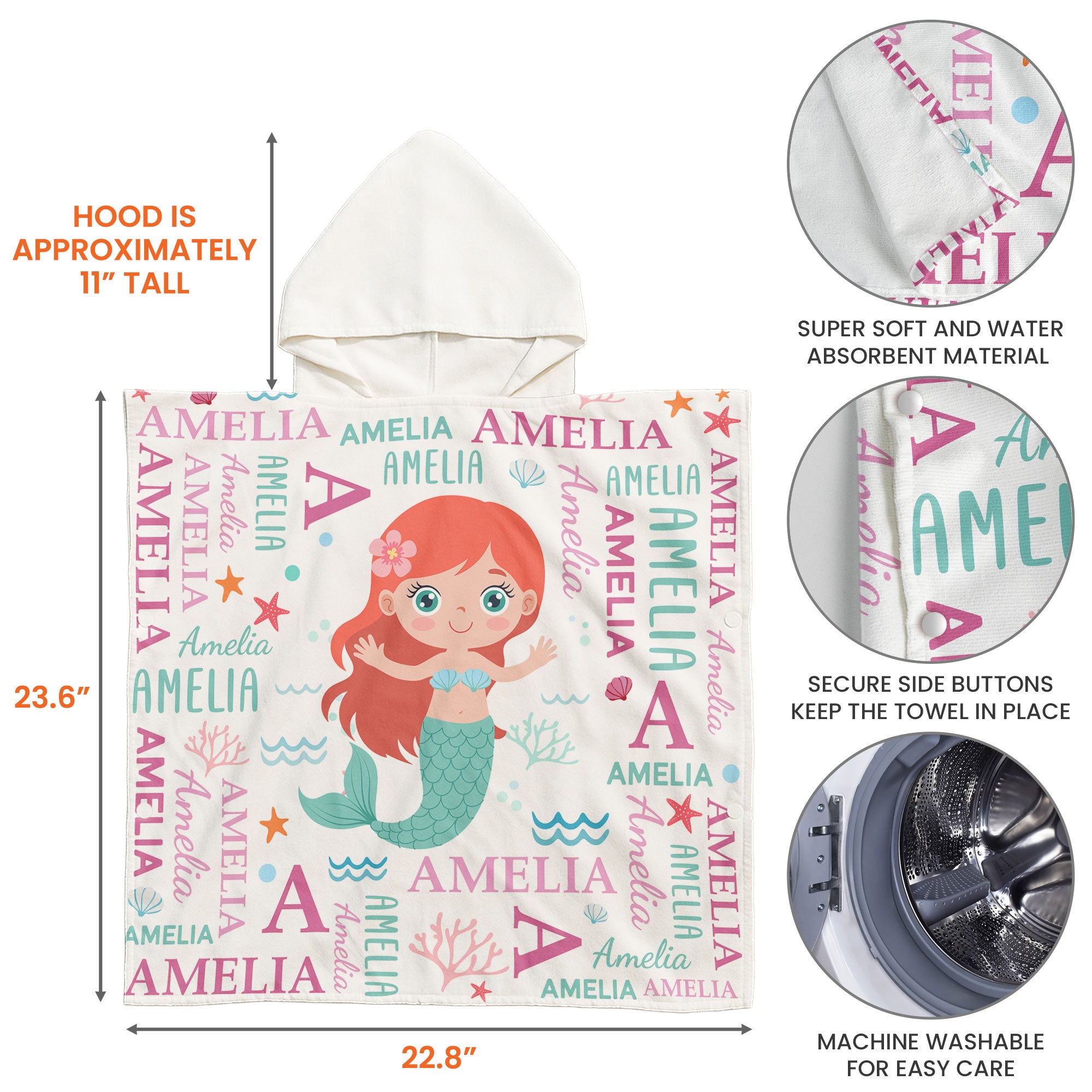 Cute And Beachy Custom Name - Personalized Kids Hooded Towel