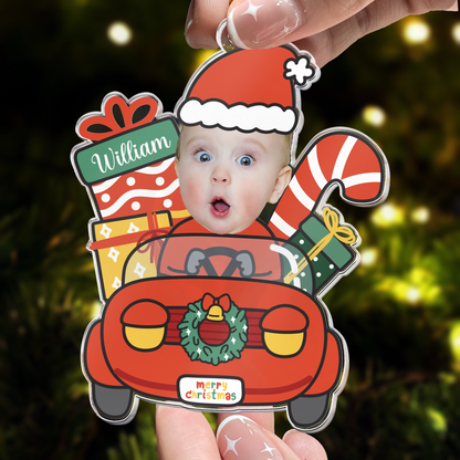 Cute Baby Santa Claus Drive Christmas Car - Personalized Acrylic Photo Ornament