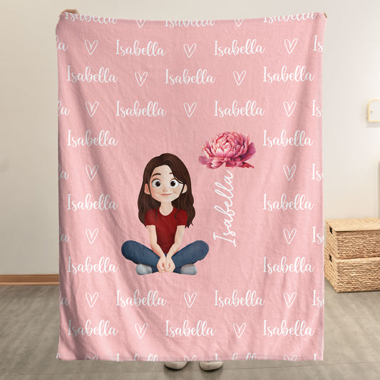 Cute Cartoon Character Heart Birth Flower - Personalized Blanket