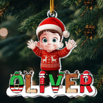 Cute Cartoon Kid With Name - Personalized Acrylic Ornament
