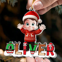 Cute Cartoon Kid With Name - Personalized Acrylic Ornament