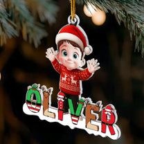 Cute Cartoon Kid With Name - Personalized Acrylic Ornament