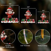 Cute Cartoon Kid With Name - Personalized Acrylic Ornament
