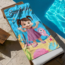 Cute Cartoon Kid With Sea Animal - Personalized Quick-Dry Beach Towel