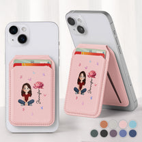 Cute Cartoon With Birth Flower - Personalized Wallet Compatible with Magsafe