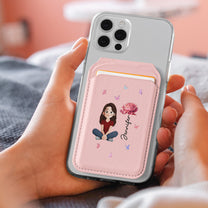 Cute Cartoon With Birth Flower - Personalized Wallet Compatible with Magsafe