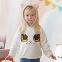 Cute Cat Gift For Daughter - Personalized Kid Fleece Hooded Sweatshirt With Ears