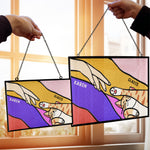Cute Cat Reaching For Hand - Personalized Stained Glass Suncatcher