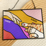Cute Cat Reaching For Hand - Personalized Stained Glass Suncatcher