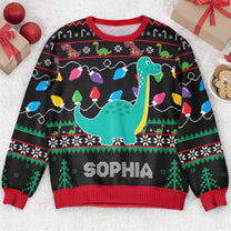 Cute Dinosaur With Name - Personalized Ugly Sweater