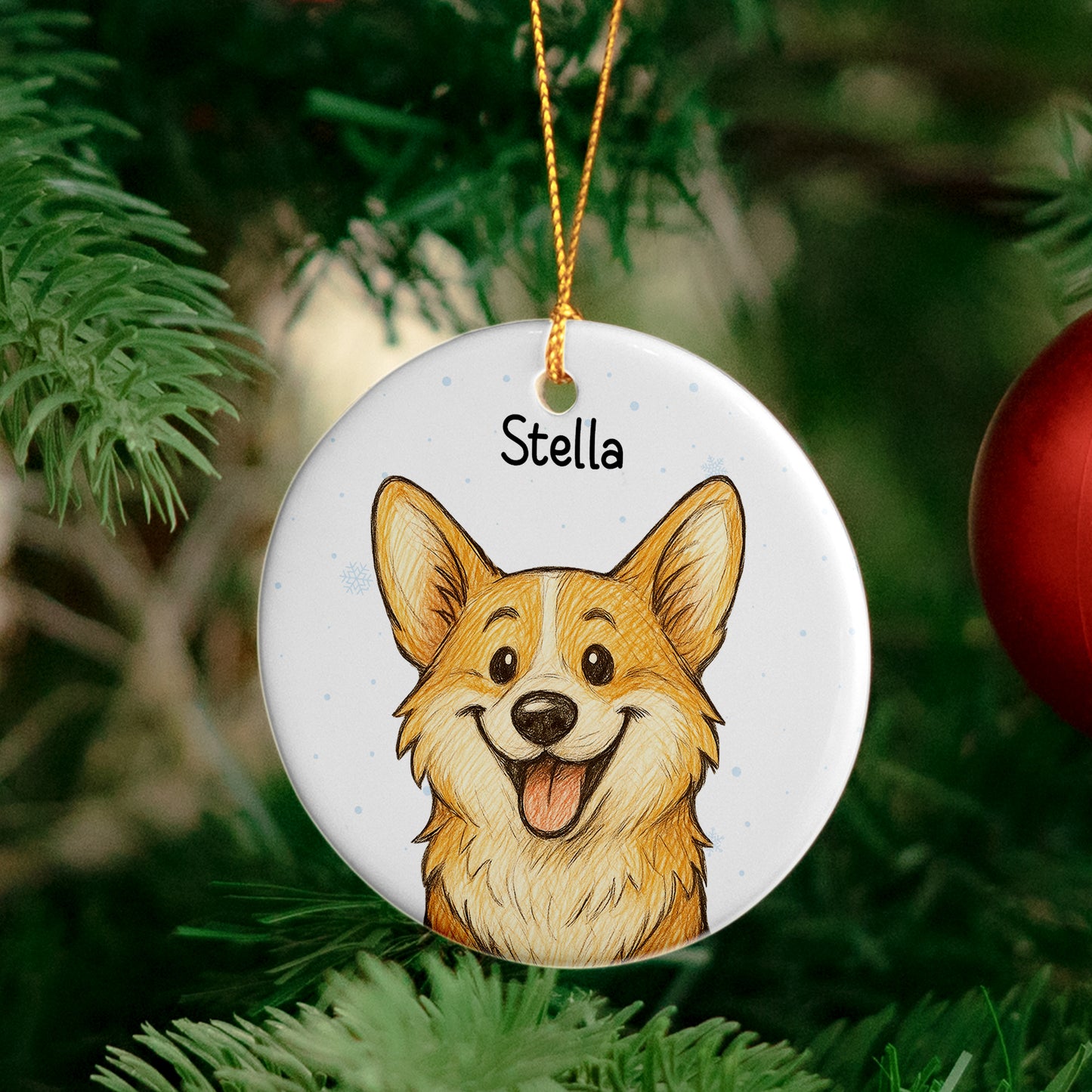 Cute Dog - Crayon Version - Personalized Ceramic Ornament