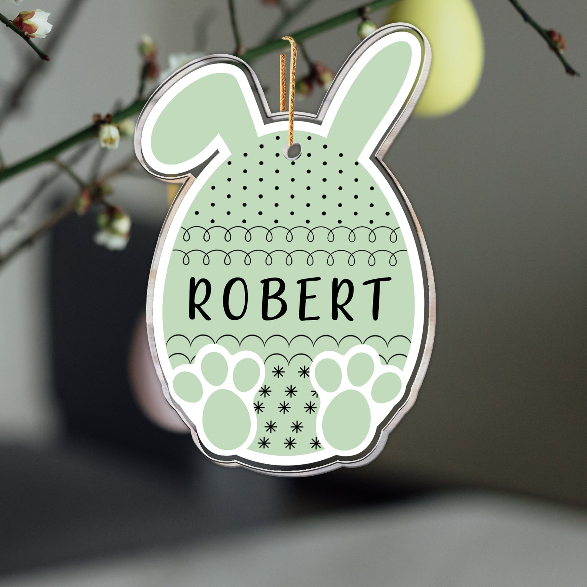 Cute Egg Bunny Easter Custom Name Tag For Kid - Personalized Easter Ornament