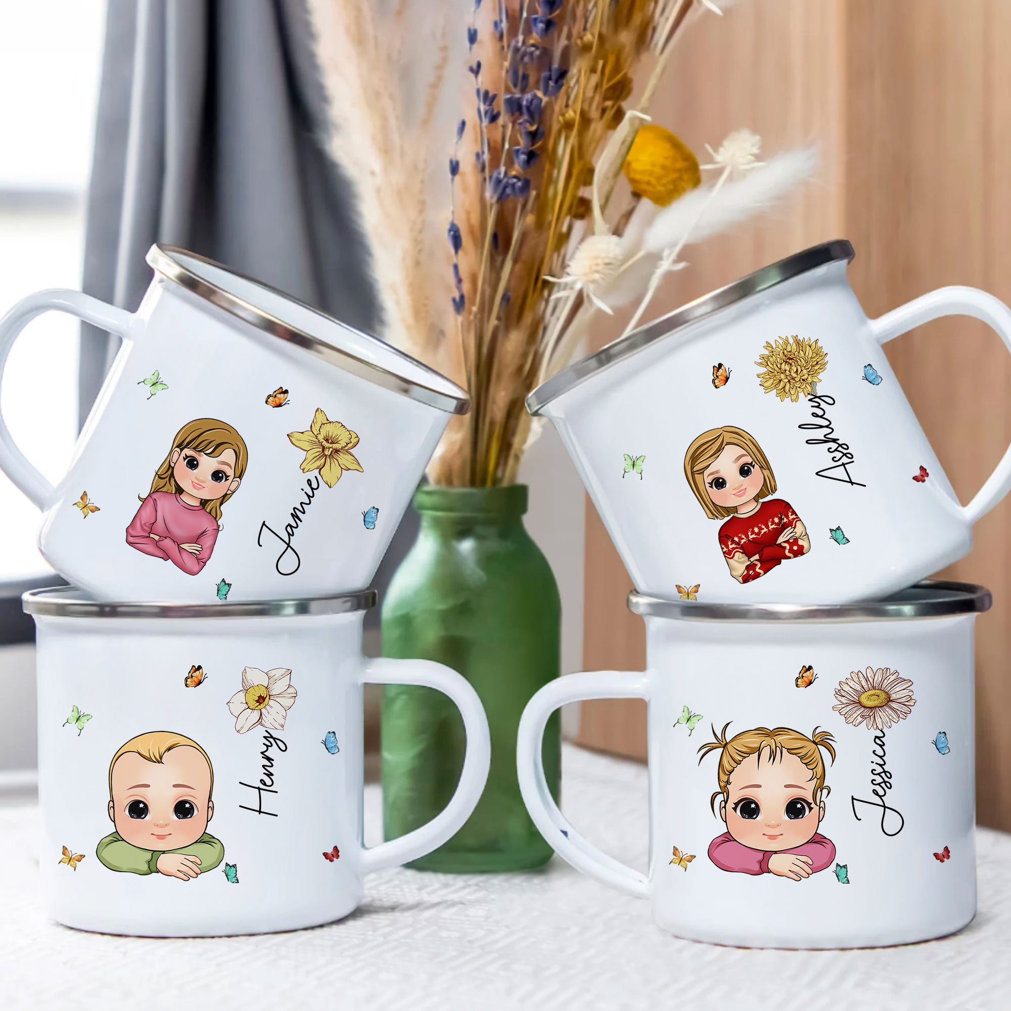 Cute Kid Birth Flower - Personalized Enamel Mug