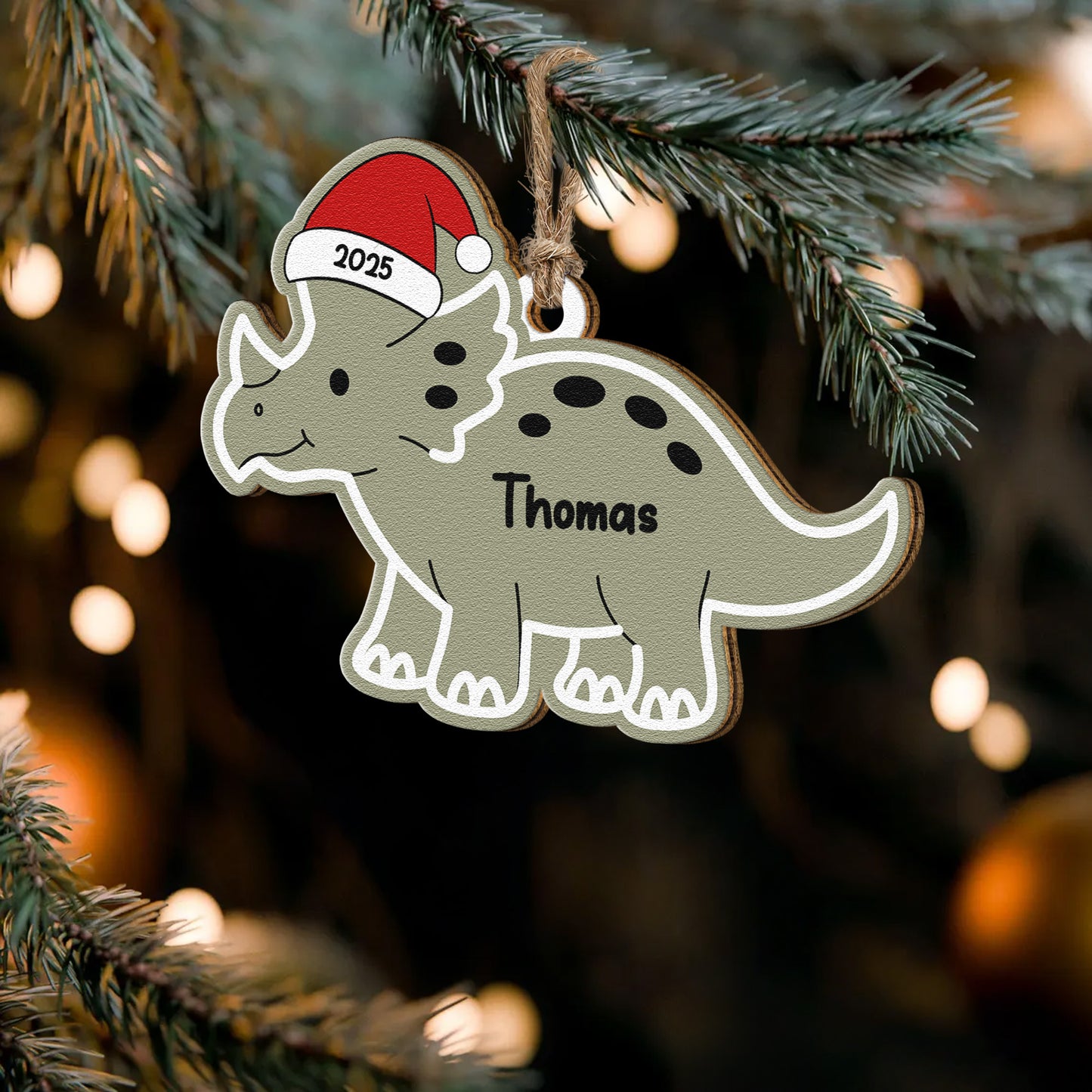 Cute Kid Dinosaur Christmas Ornament - Personalized Wooden Ornament