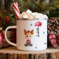 Cute Kid & Birth Flower - Personalized Enamel Mug