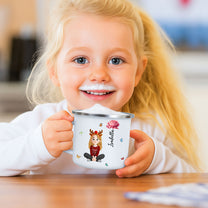 Cute Kid & Birth Flower - Personalized Enamel Mug