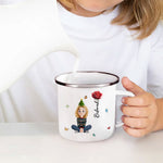 Cute Kid & Birth Flower - Personalized Enamel Mug