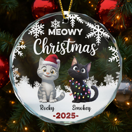 Cute Meowy Christmas - Personalized Glass Ornament
