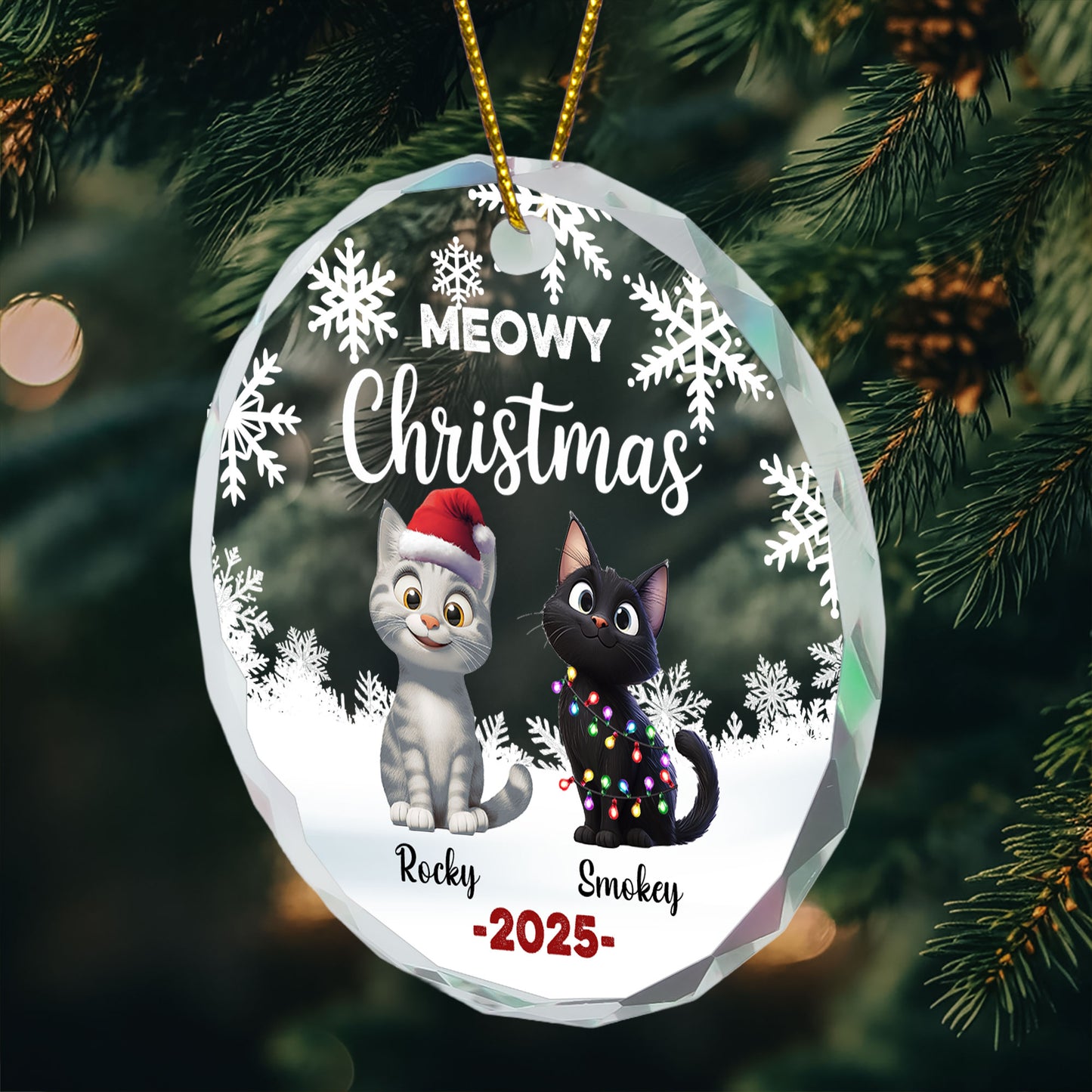Cute Meowy Christmas - Personalized Glass Ornament