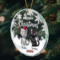 Cute Meowy Christmas - Personalized Glass Ornament