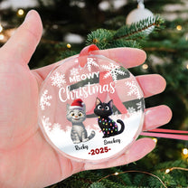 Cute Meowy Christmas - Personalized Glass Ornament