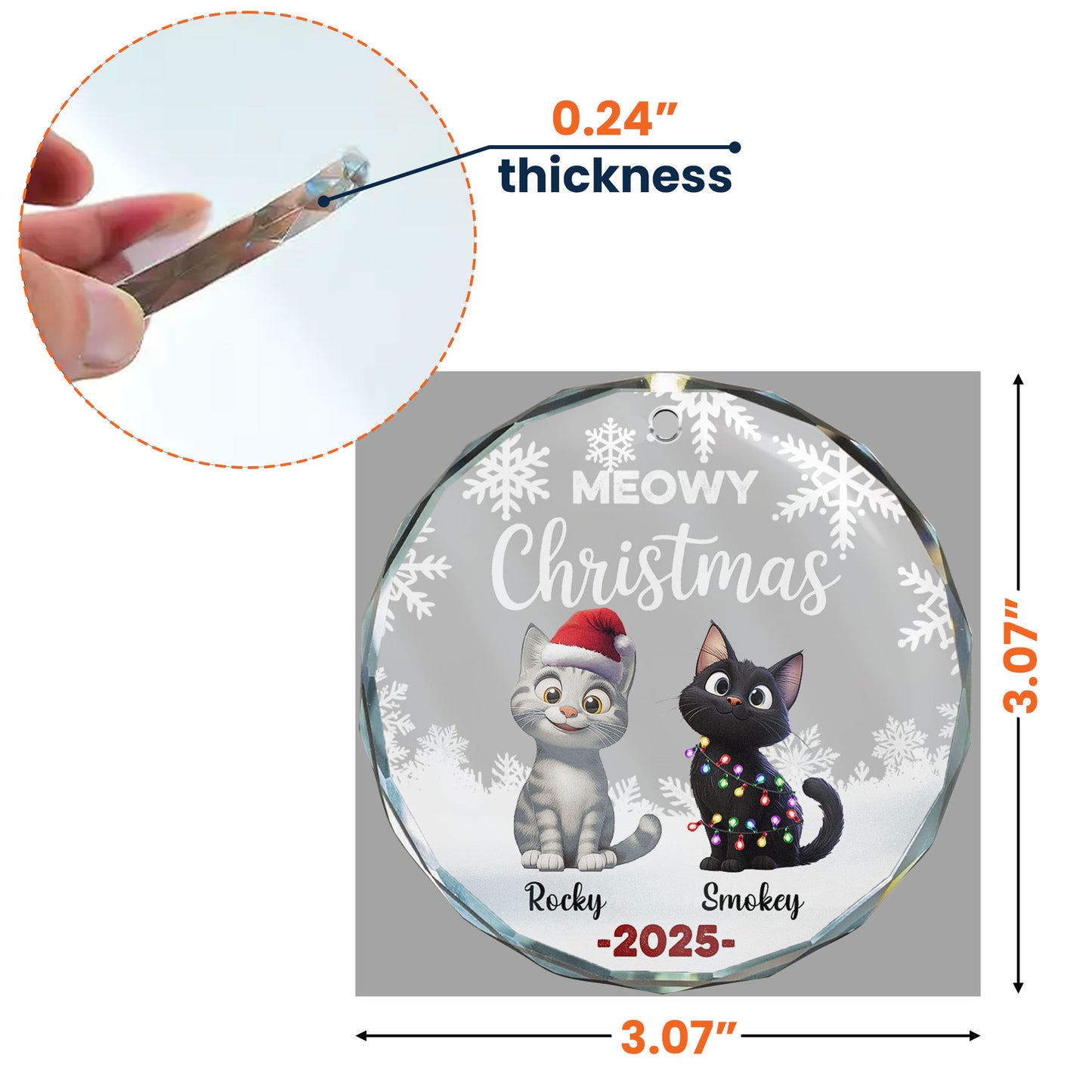 Cute Meowy Christmas - Personalized Glass Ornament