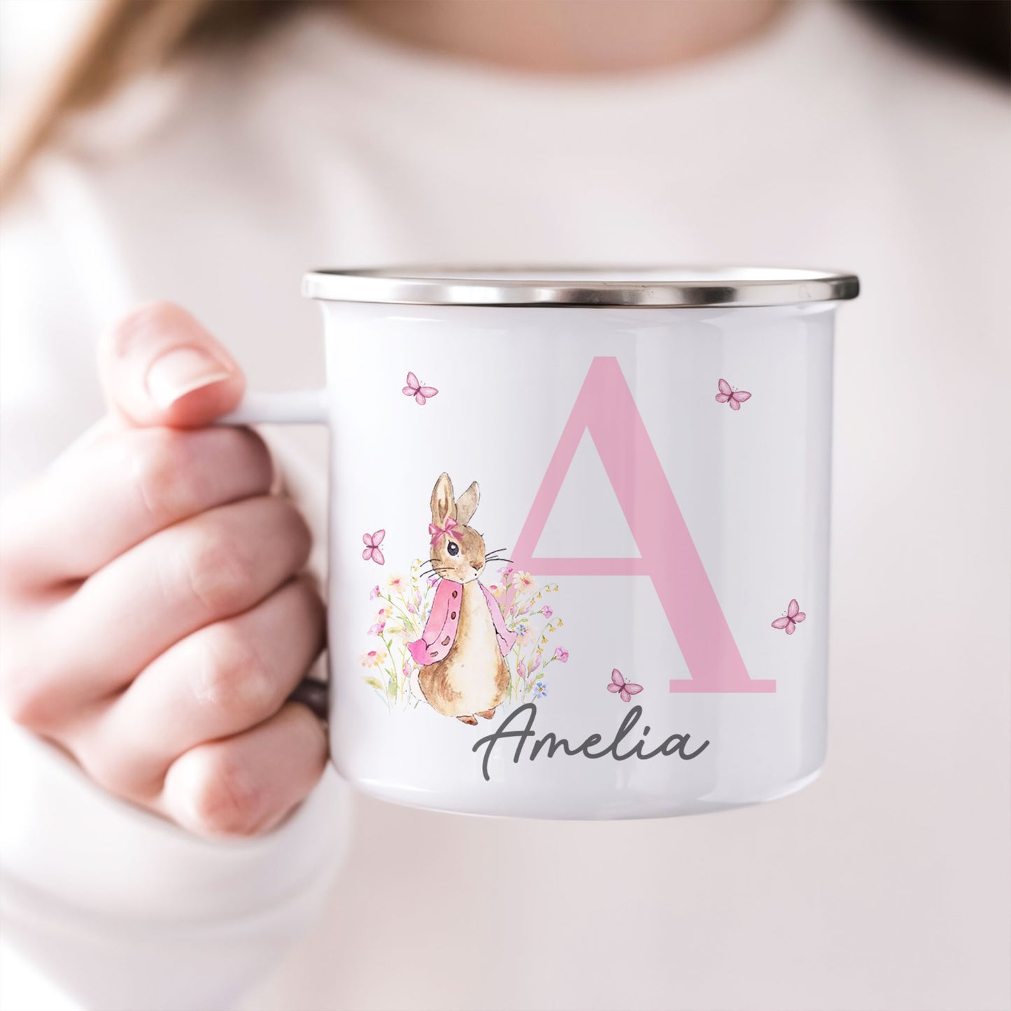 Cute Nursery Floral Letter - Personalized Enamel Mug