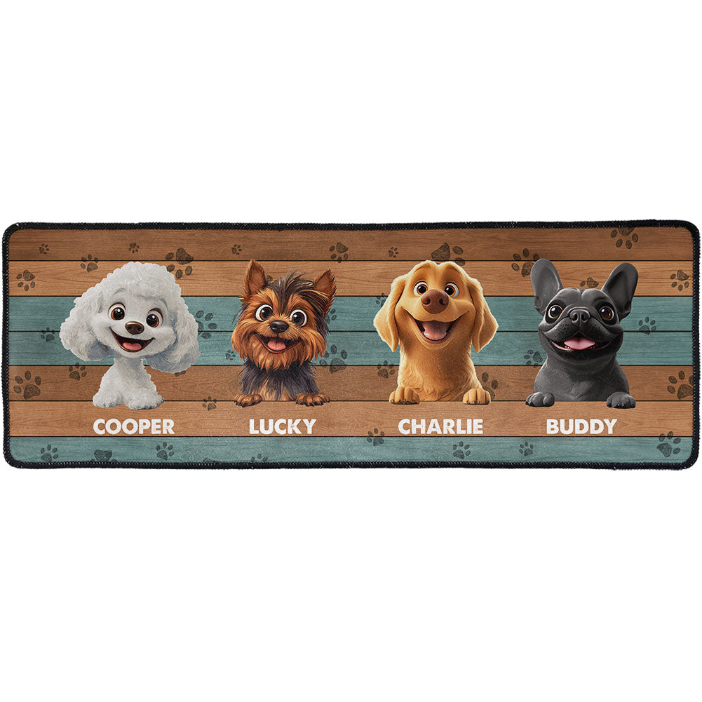 Cute Peeking Dogs Welcome - Personalized Runner Rug
