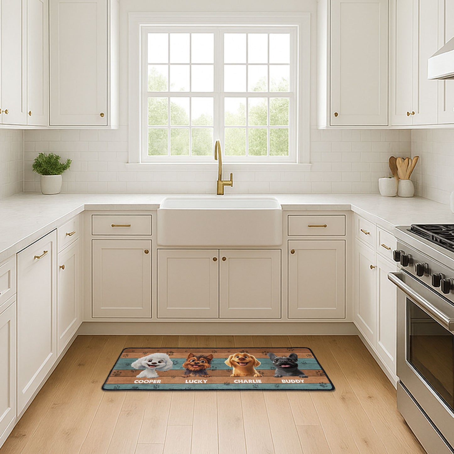 Cute Peeking Dogs Welcome - Personalized Runner Rug