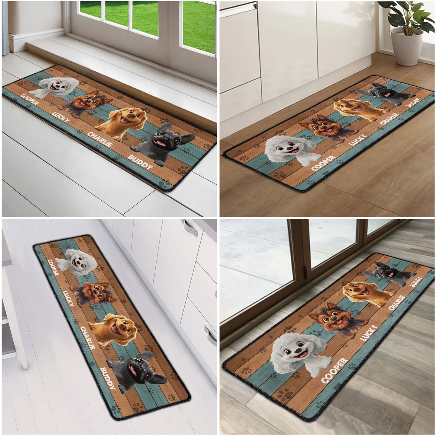 Cute Peeking Dogs Welcome - Personalized Runner Rug