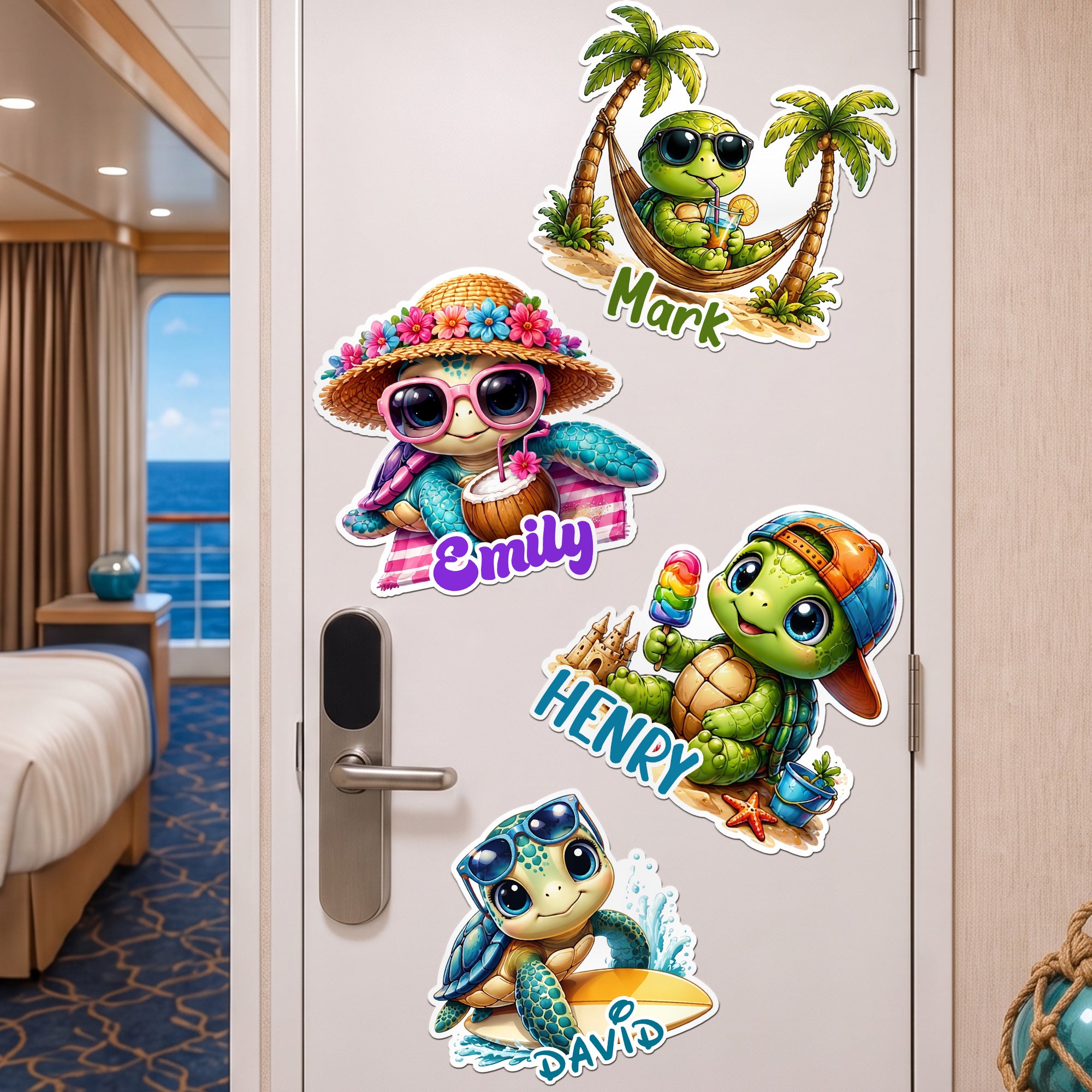 Cute Turtle - Cruise Door Signs Stateroom Decor Cruising Family Vacation - Personalized Magnet