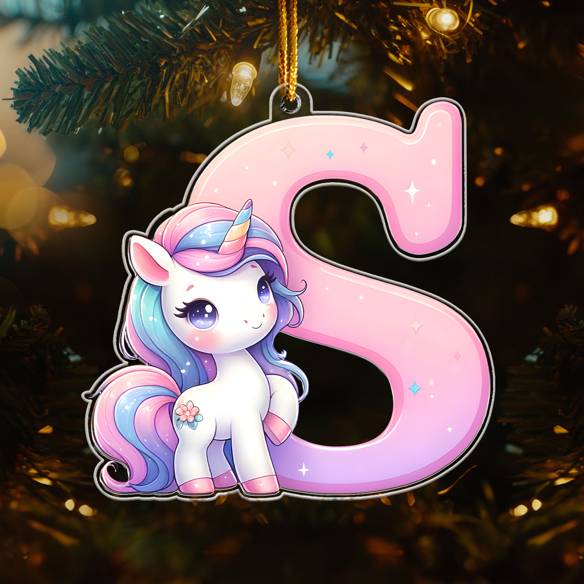 Cute Unicorn Letter Ornament - Personalized Acrylic Ornament