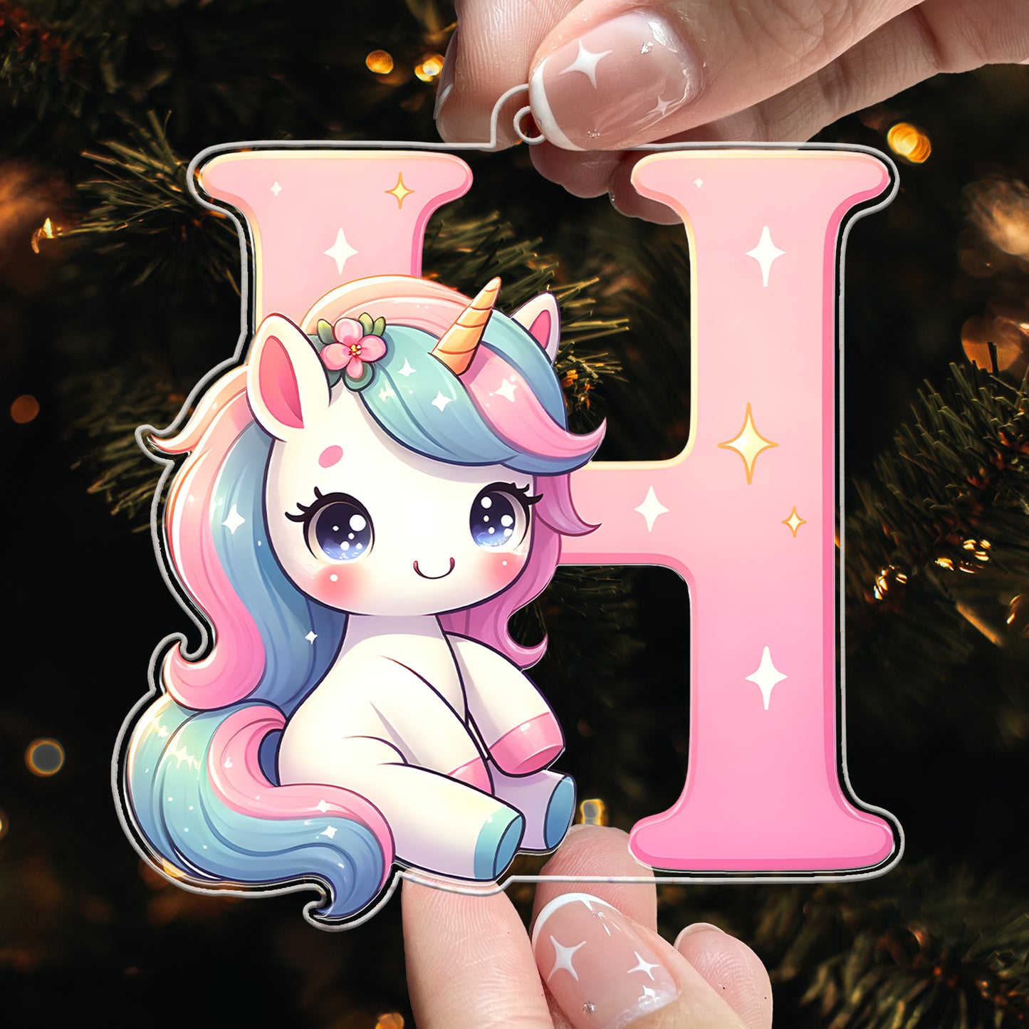 Cute Unicorn Letter Ornament - Personalized Acrylic Ornament