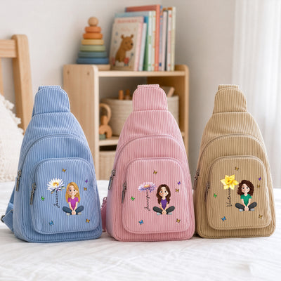 Cute Cartoon With Birth Month Flower - Personalized Sling Bag