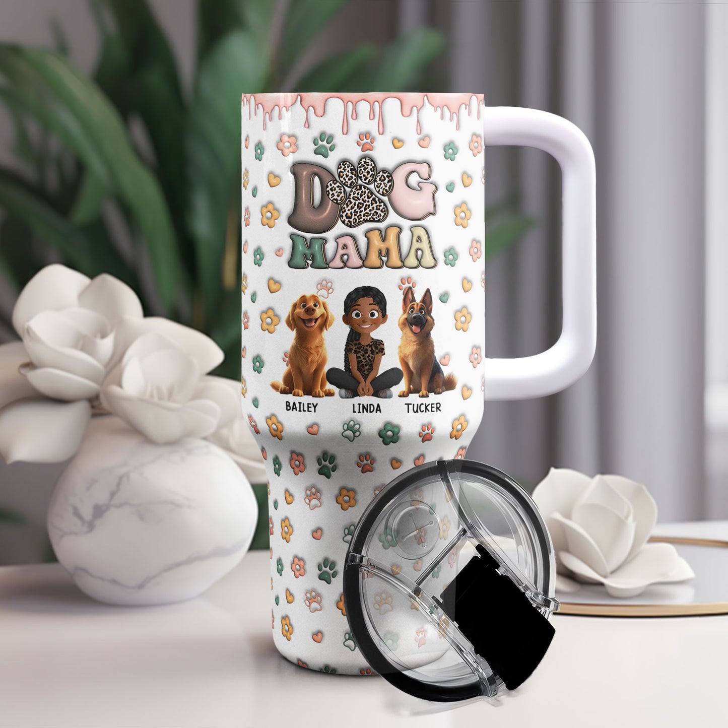 DOG MOM, DOG MAMA 3D Style Pattern - Personalized 40oz Tumbler With Straw