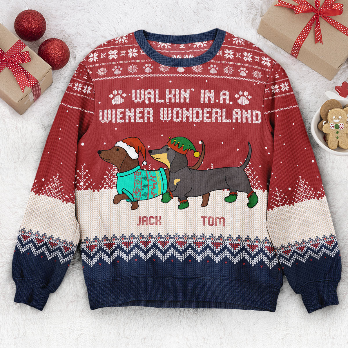Dachshund Through The Snow - Personalized Ugly Sweater
