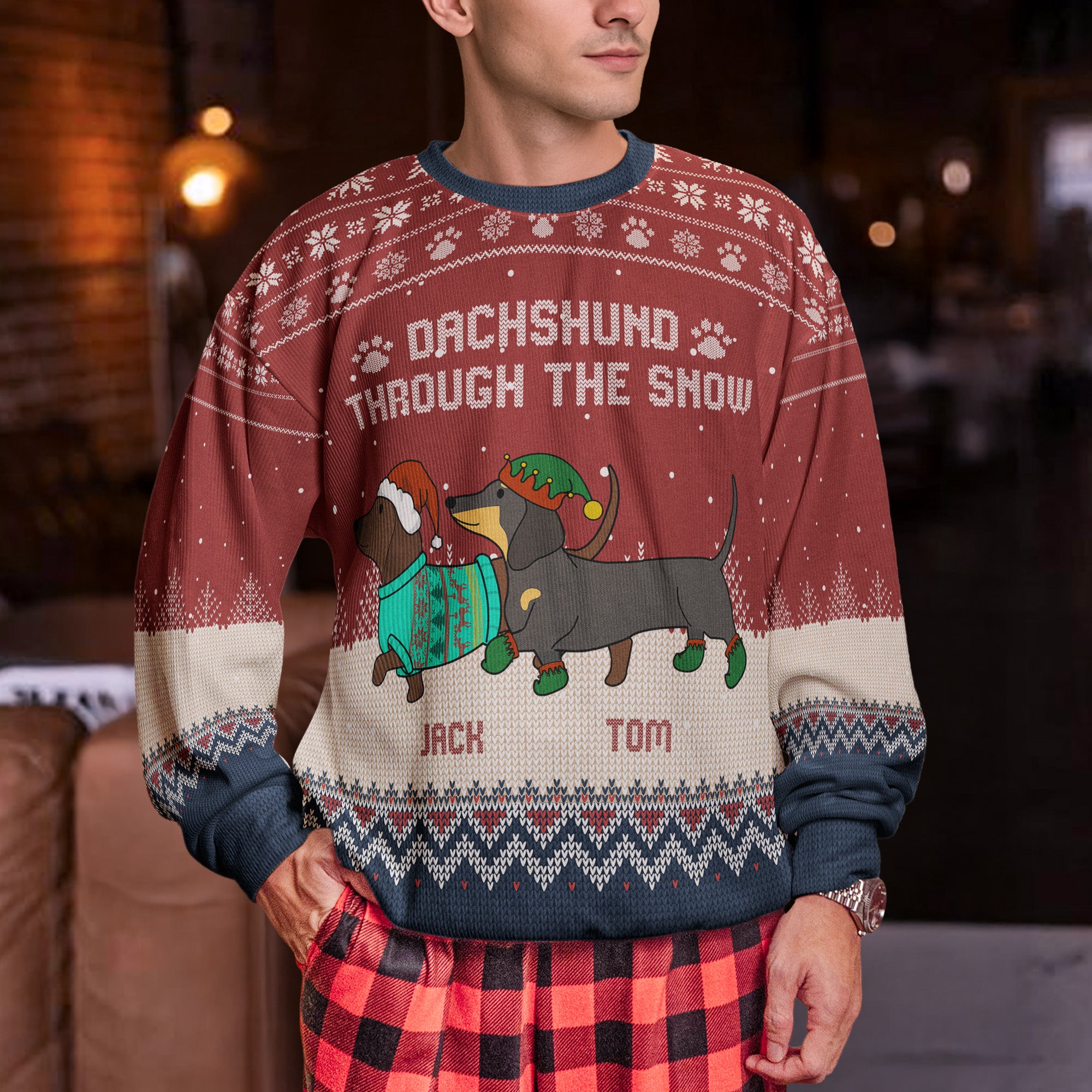 Dachshund Through The Snow - Personalized Ugly Sweater