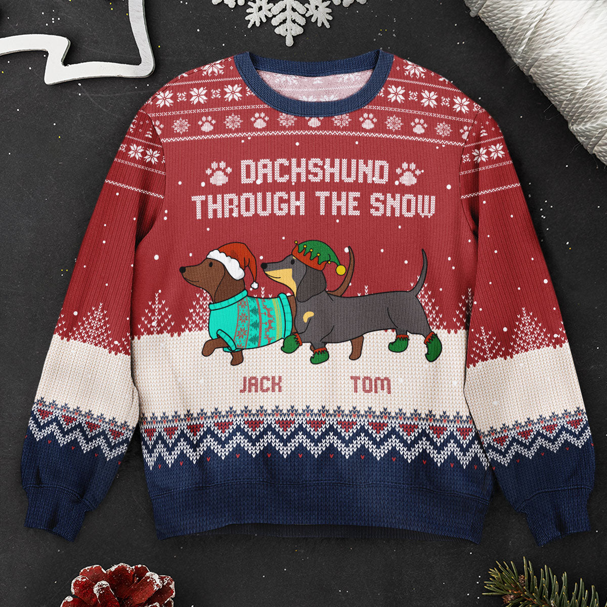 Dachshund Through The Snow - Personalized Ugly Sweater