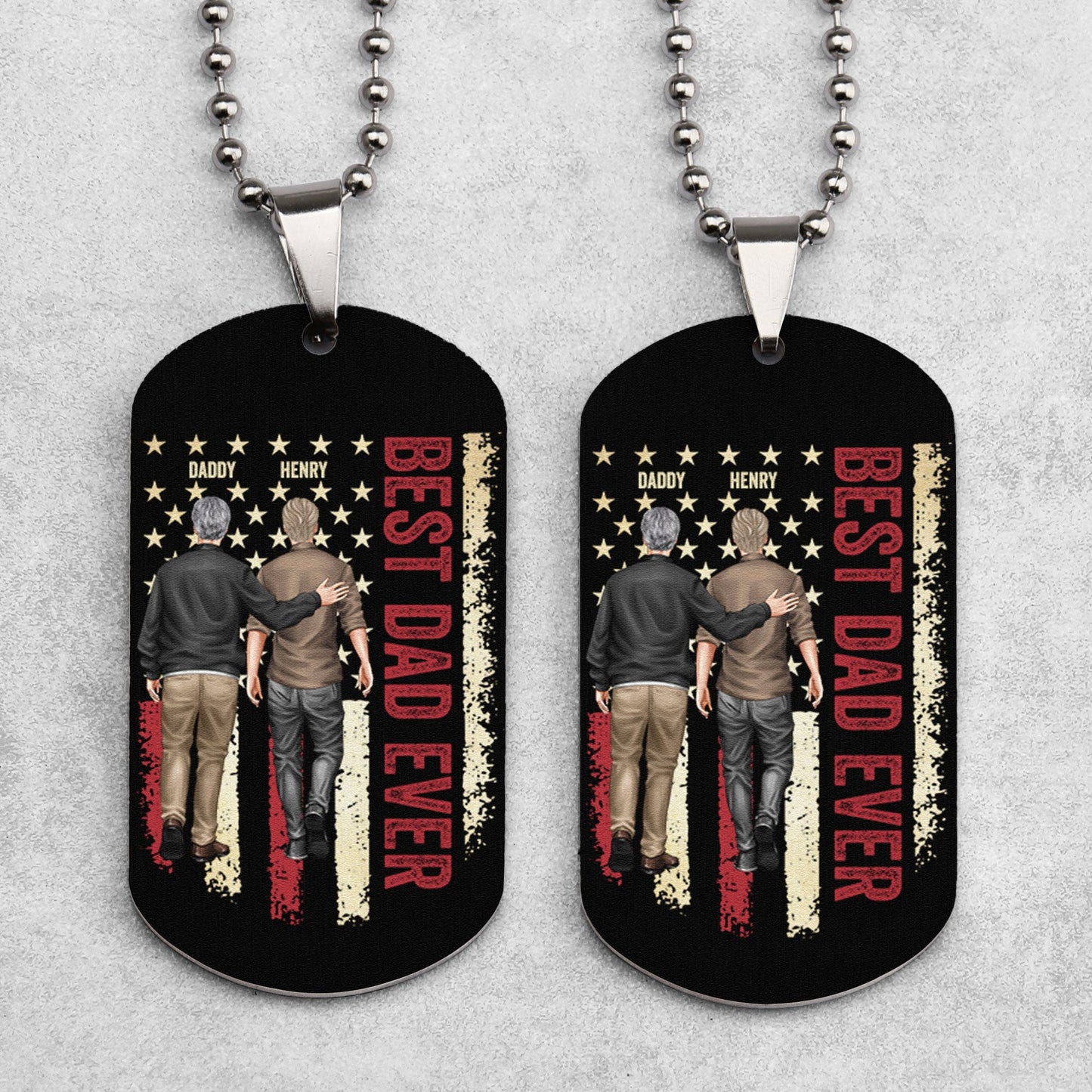 Dad And Son Walking - Personalized Dog Tag Necklace