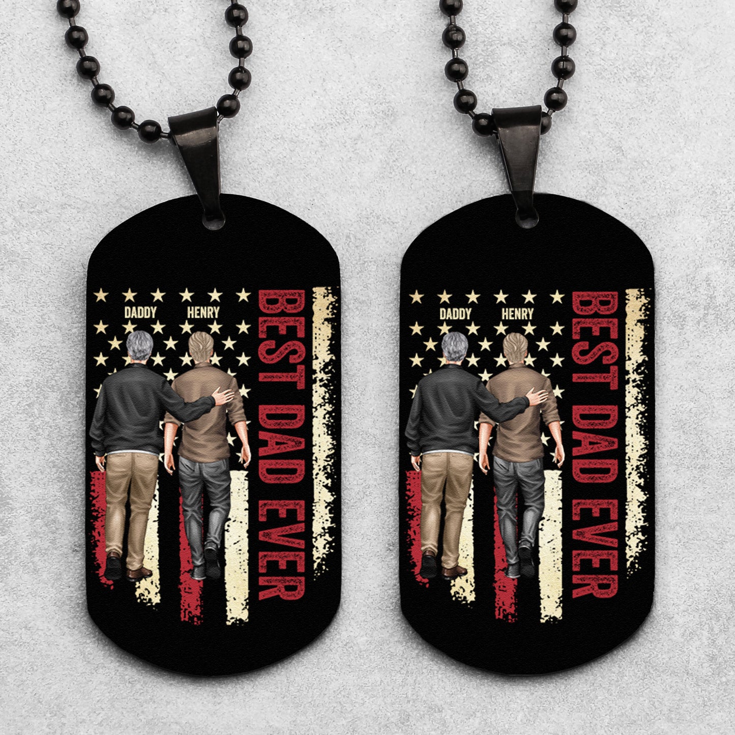 Dad And Son Walking - Personalized Dog Tag Necklace