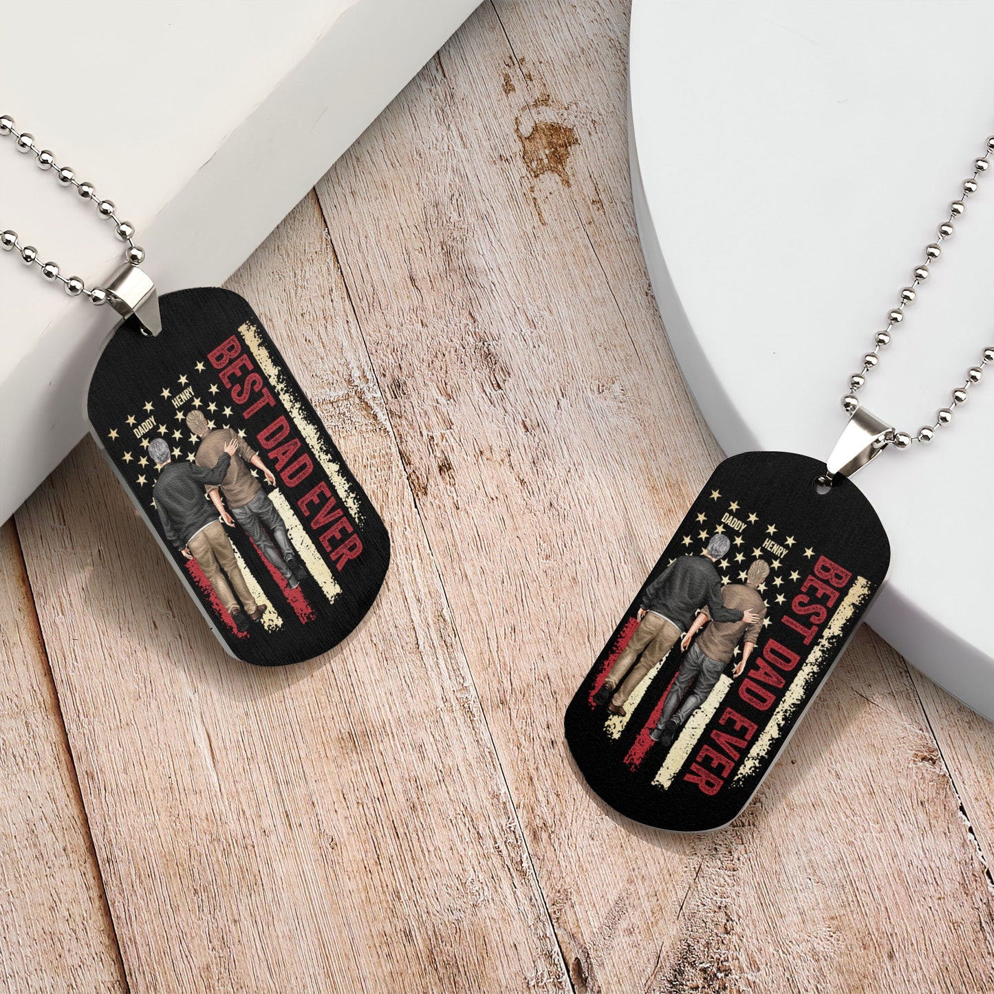 Dad And Son Walking - Personalized Dog Tag Necklace